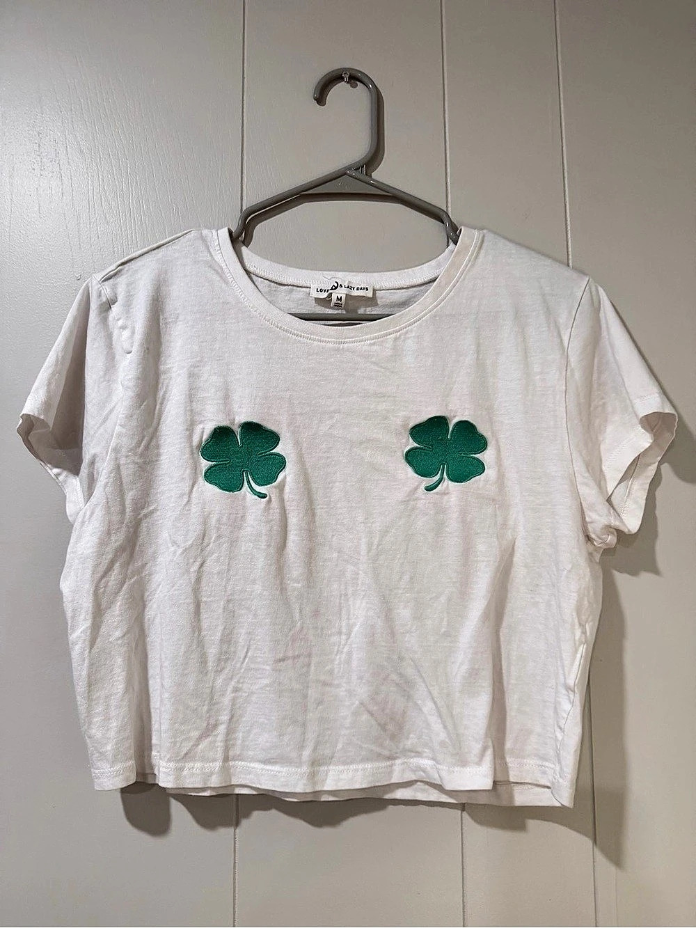 Love & Lazy Days Clover Graphic Tee in White Size Medium